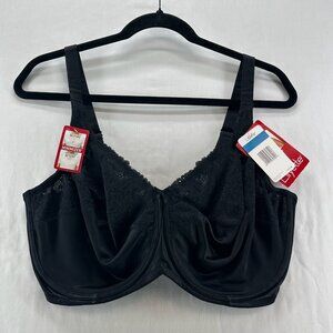 Lilyette 0428 Minimizer Bra Womens 40DDD Underwire Full Coverage Lace Trim Black